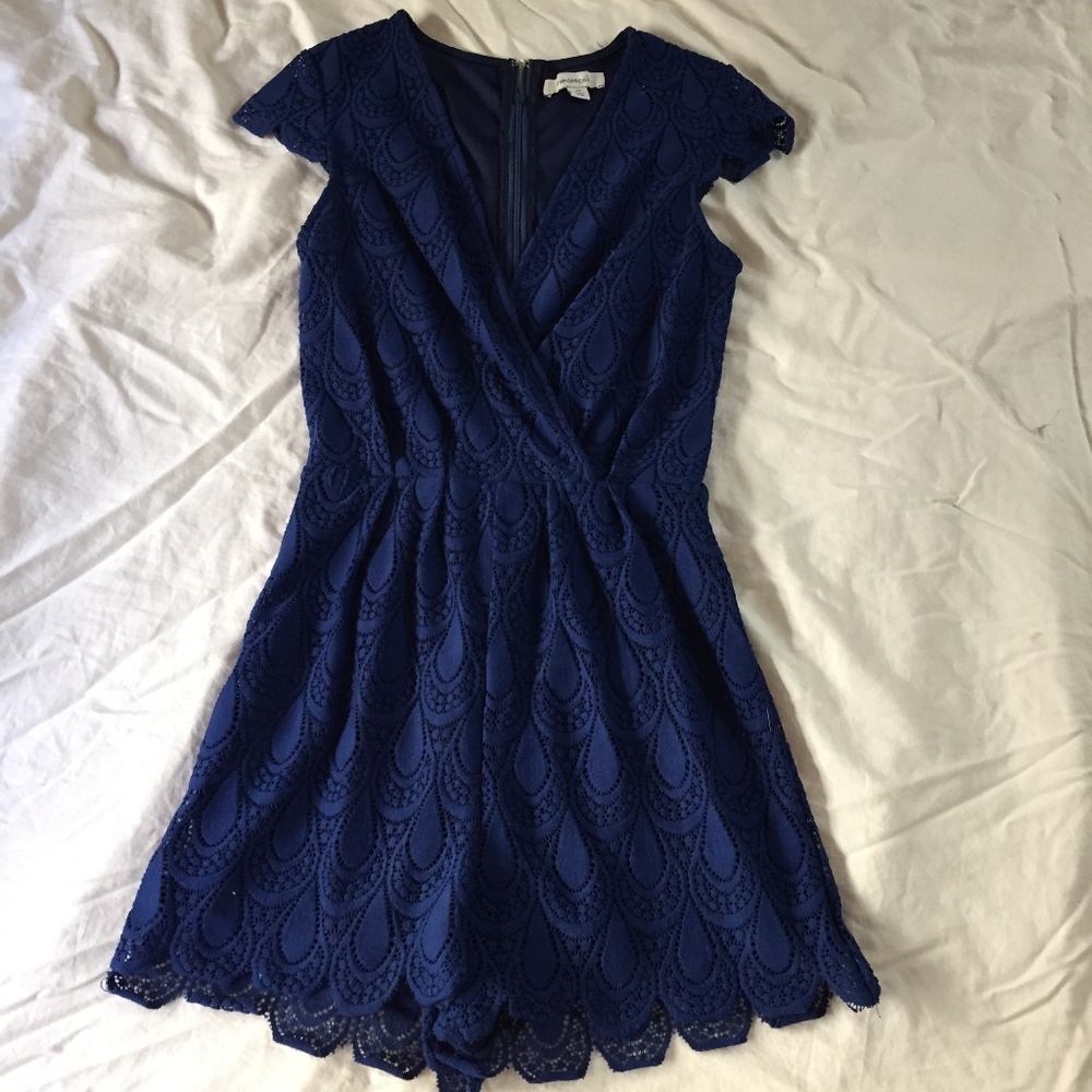 Blue Lace V-Neck Romper - Francesca’s